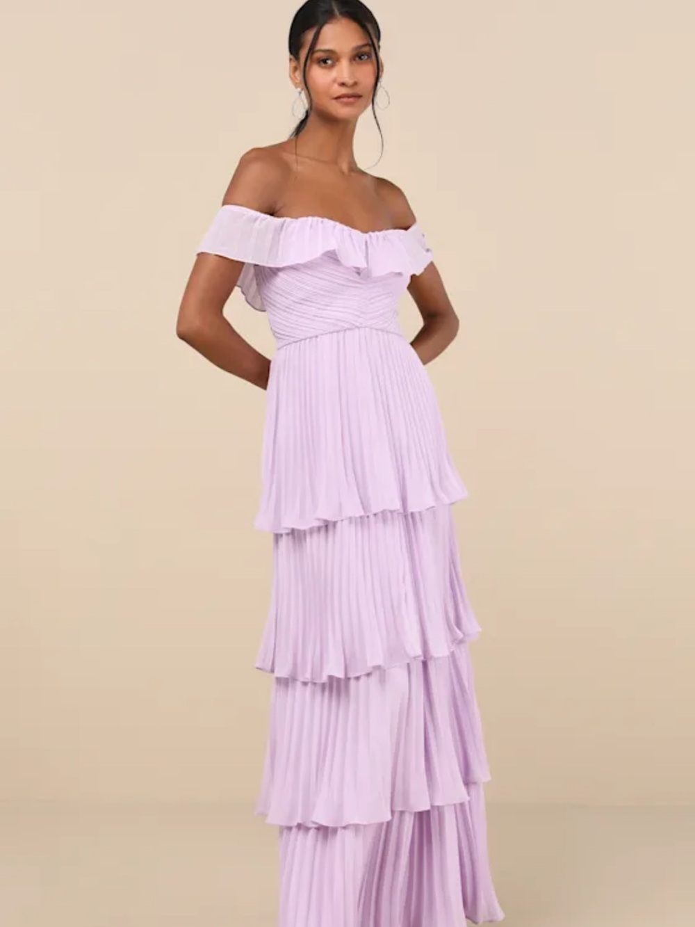 NWT Lulu's Lavender One-Shoulder Tiered Maxi Dress